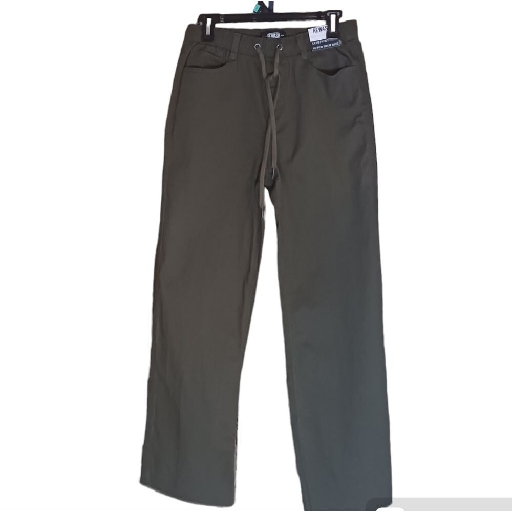 REWASH Wide Leg Pants Classic Easy Pull-on Elastic Waist 5 Pockets Green Small